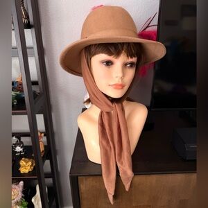 Lancaster Tan Fedora with Attached Matching Scarf